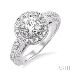 1 Ctw Diamond Engagement Ring with 5/8 Ct Round Cut Center Stone in 14K White Gold