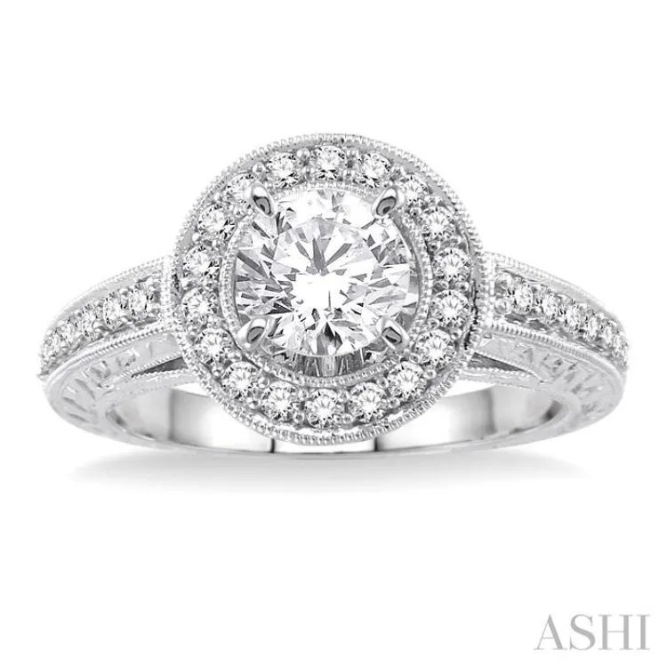 1 Ctw Diamond Engagement Ring with 5/8 Ct Round Cut Center Stone in 14K White Gold