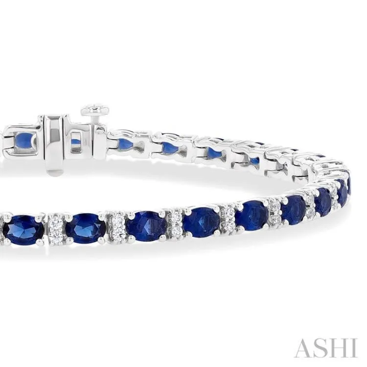 1/3 ctw Oval Cut 4X3 MM Sapphire and Round Cut Diamond Precious Bracelet in 14K White Gold