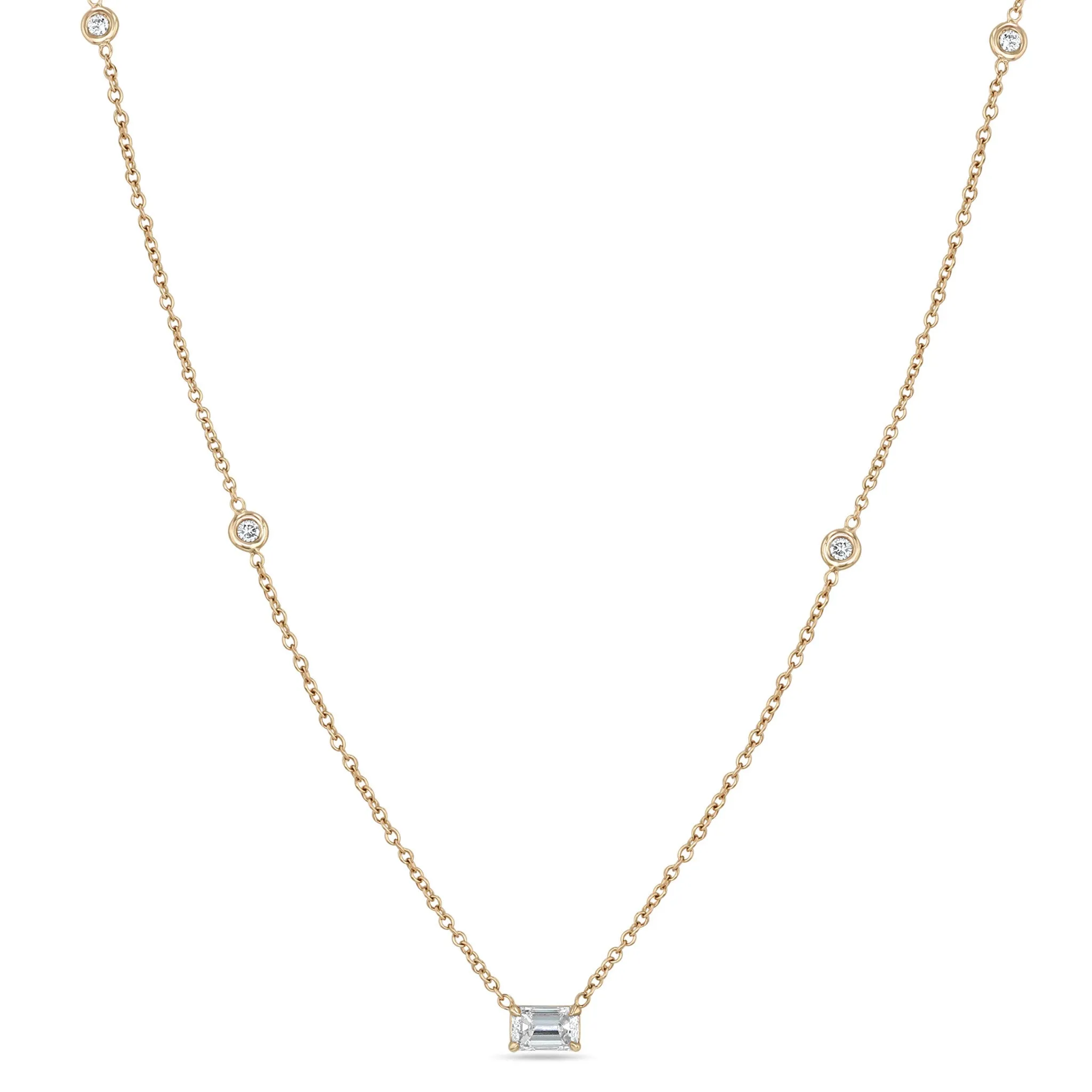 14k Emerald Cut Diamond Necklace with 4 Floating Diamonds