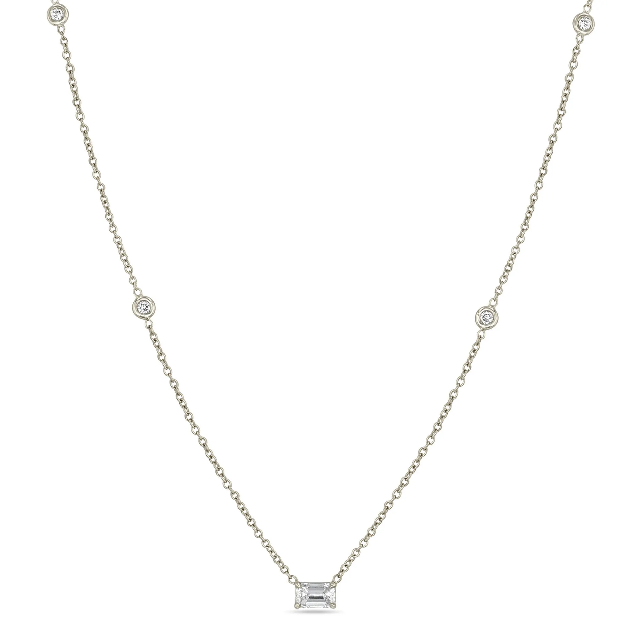 14k Emerald Cut Diamond Necklace with 4 Floating Diamonds