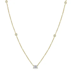 14k Emerald Cut Diamond Necklace with 4 Floating Diamonds