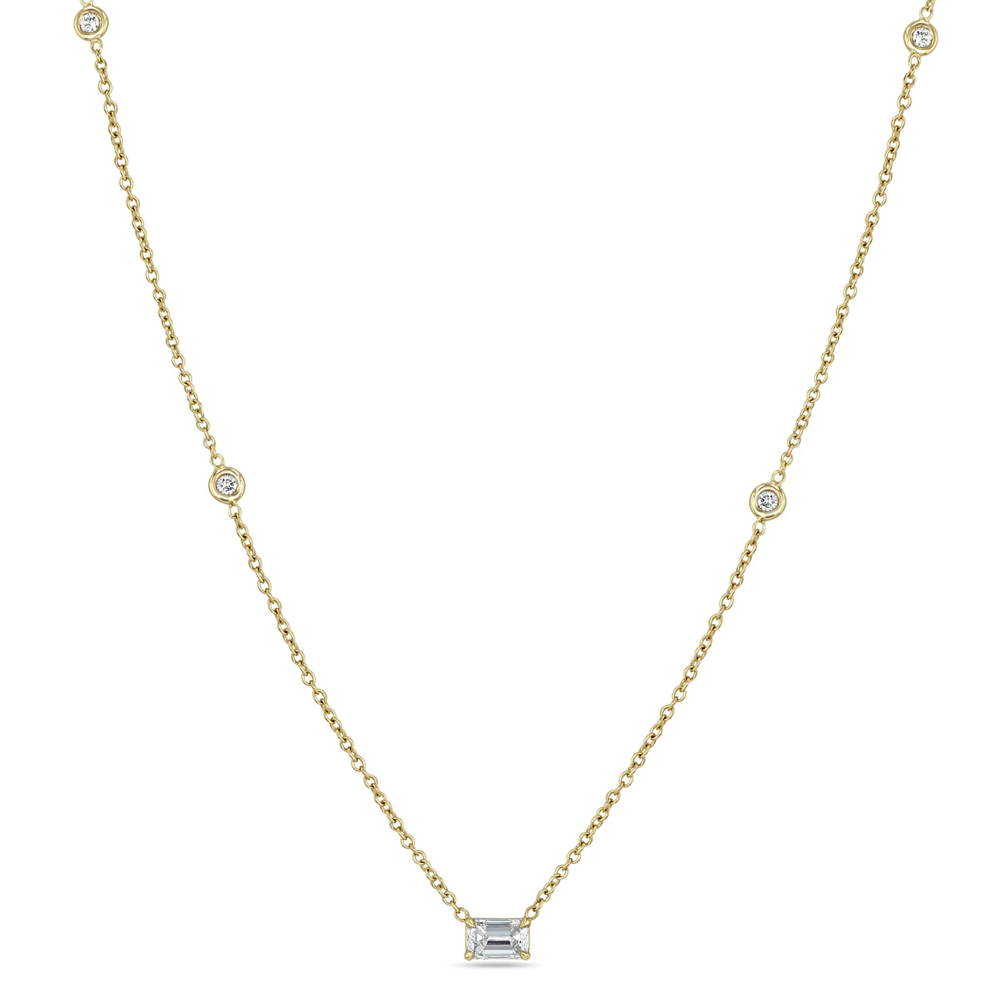 14k Emerald Cut Diamond Necklace with 4 Floating Diamonds