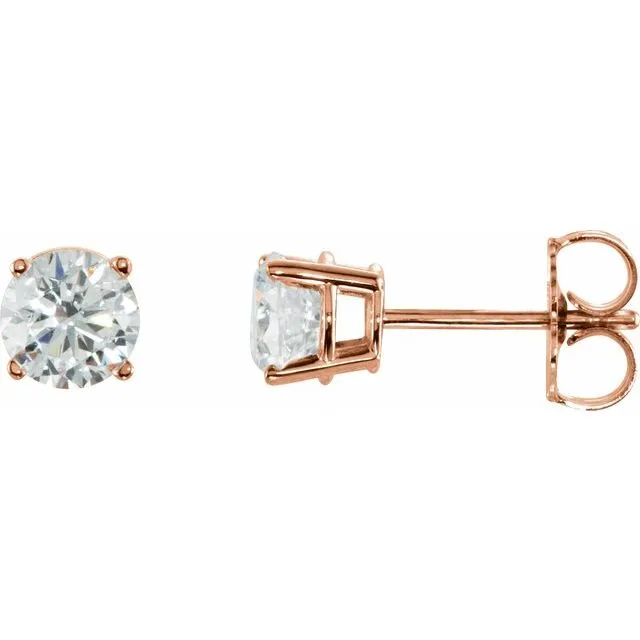 14K Gold Classic Natural Round Diamond Stud Earrings