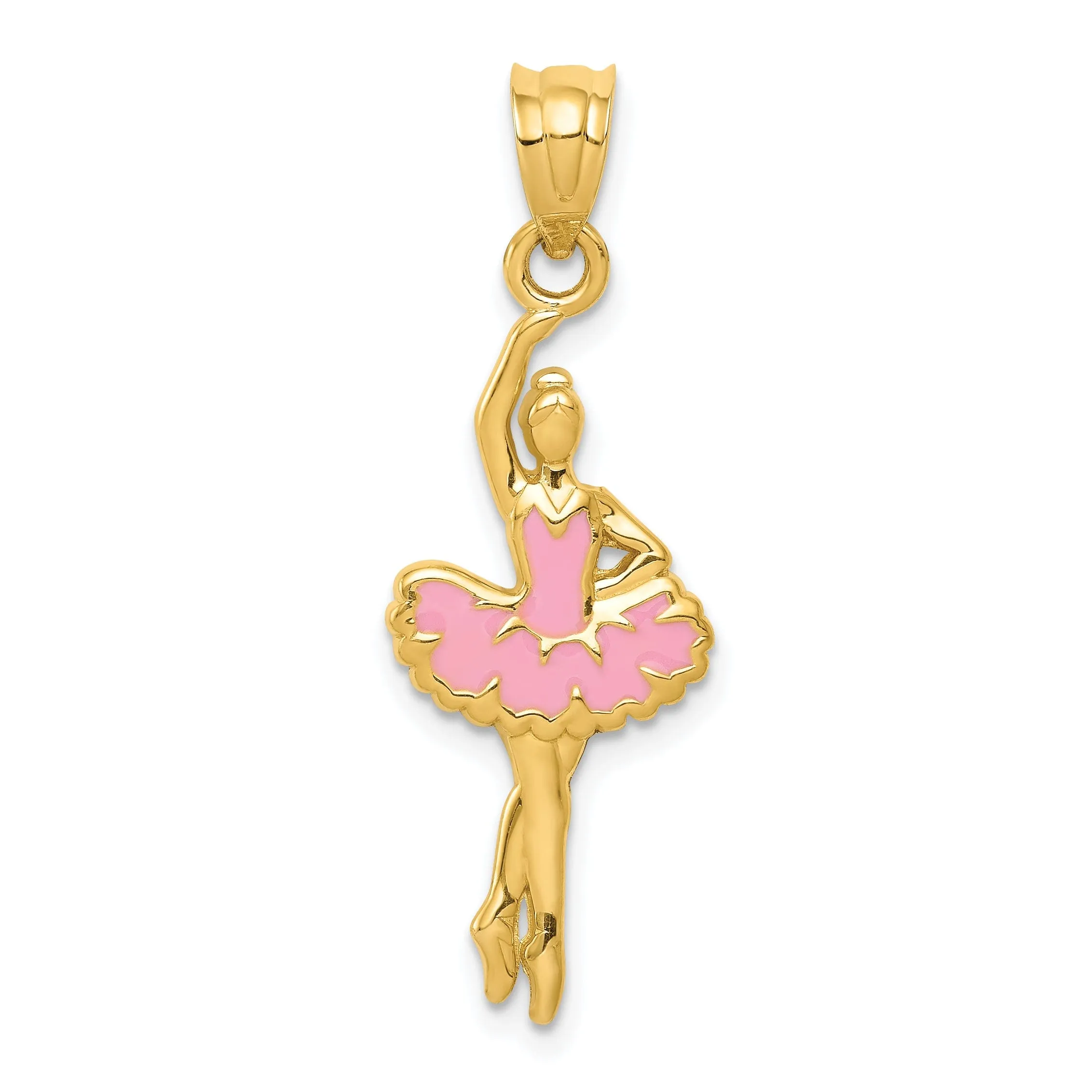 14k Yellow Gold Pink Enameled Ballerina Pendant