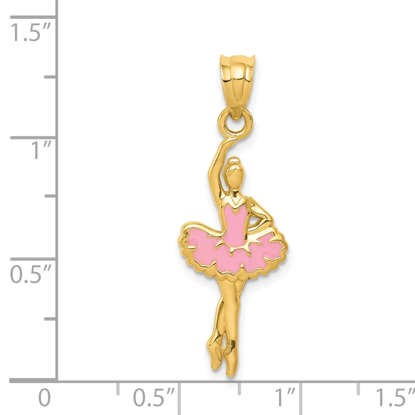 14k Yellow Gold Pink Enameled Ballerina Pendant