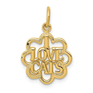 14k Yellow Gold Polished Finish I LOVE CATS Talking Charm Pendant