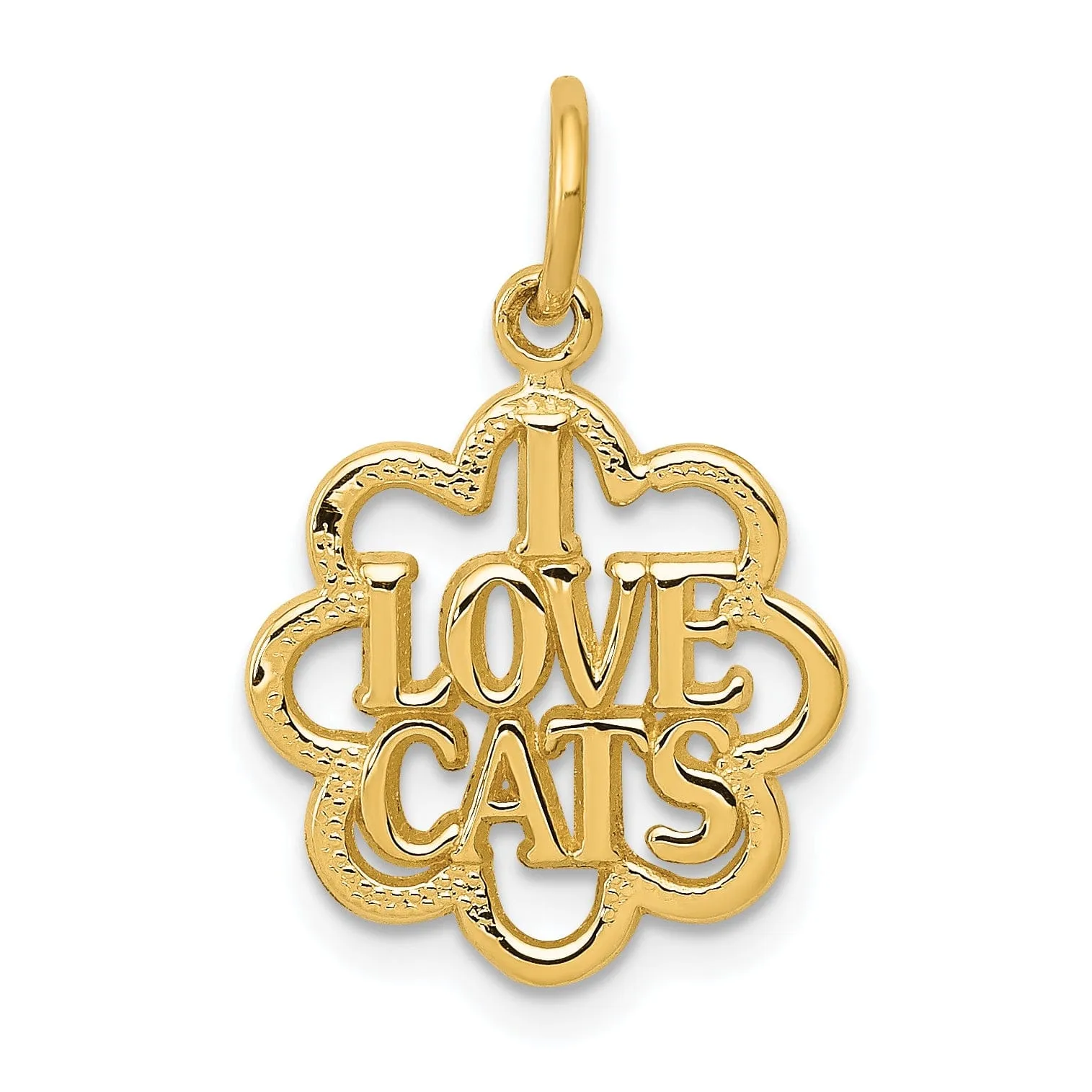 14k Yellow Gold Polished Finish I LOVE CATS Talking Charm Pendant