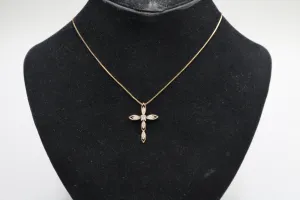 14K/10K Yellow Gold Box Necklace with Diamond Cross Charm (17 Inches)