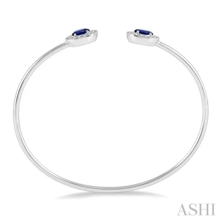 1/5 Ctw Oval Cut 6x4 MM Sapphire & Round Cut Diamond Precious Flexi Bangle in 14K White Gold