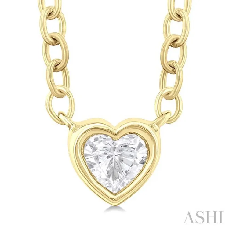 1/6 Ctw Petite Bezel Set Heart Shape Diamond Fashion Pendant With Chain in 10K Yellow Gold