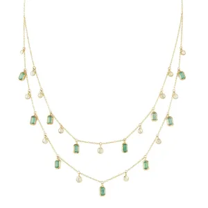 18K Emerald and Diamond Station Charm Necklace