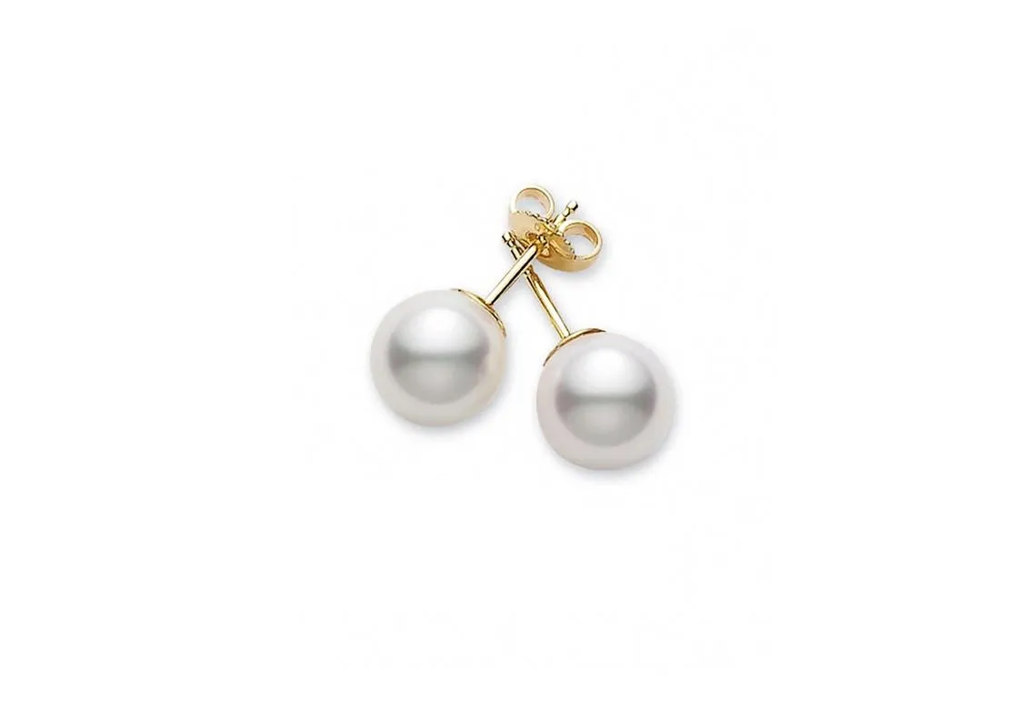 18K Gold Akoya Pearl Stud Earrings 6-6.5MM