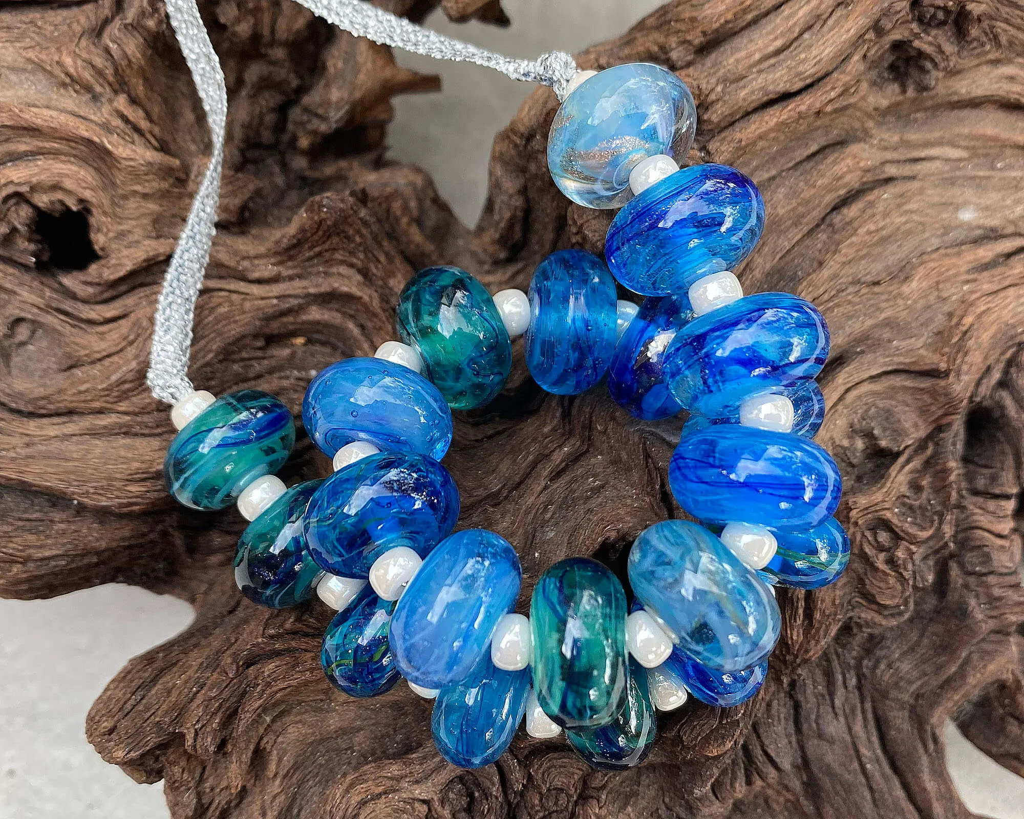 20 Vibrant Aqua Blue Ocean Lampwork Beads Set SRA