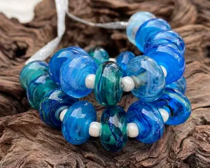 20 Vibrant Aqua Blue Ocean Lampwork Beads Set SRA