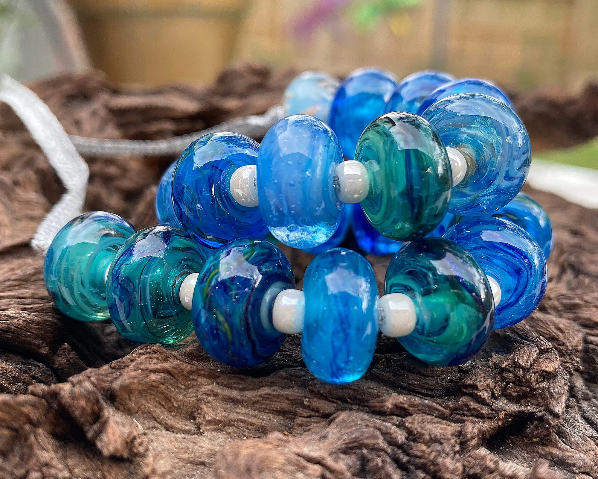 20 Vibrant Aqua Blue Ocean Lampwork Beads Set SRA