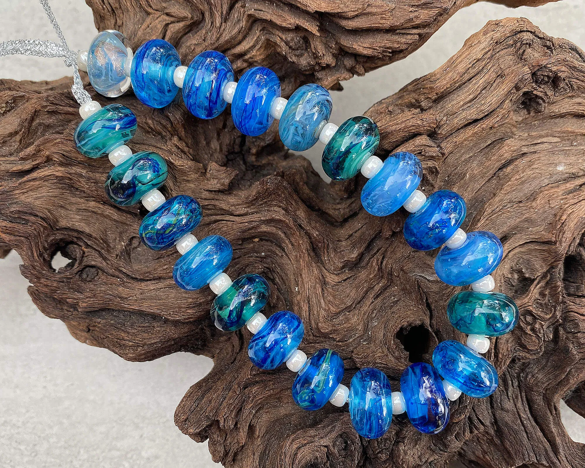 20 Vibrant Aqua Blue Ocean Lampwork Beads Set SRA