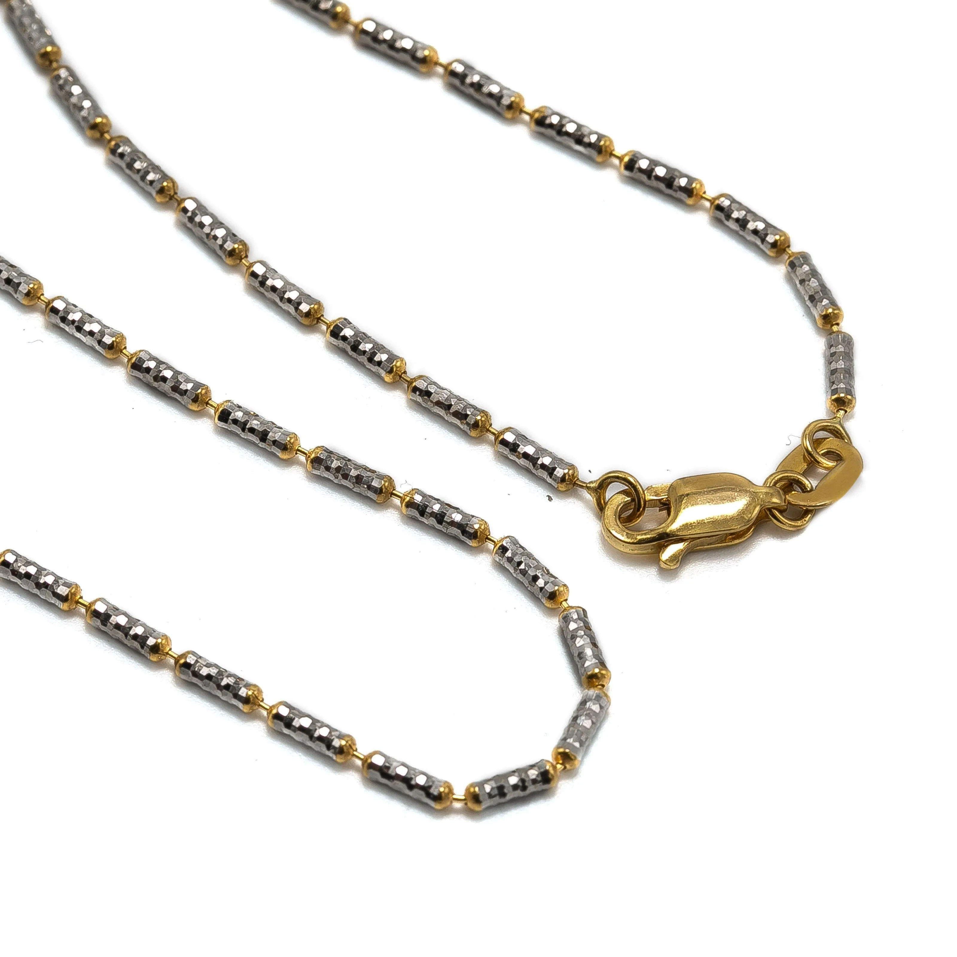 22K Multi Tone Gold Chain W/ Long Textured Beads