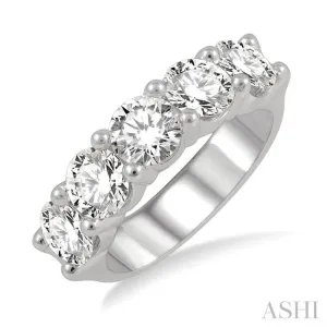 3 ctw 5 Stone Round Cut Diamond Wedding Band in 14K White Gold