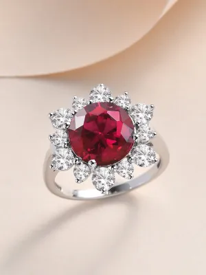 3.5 Carat Ruby Flower Ring In 925 Silver