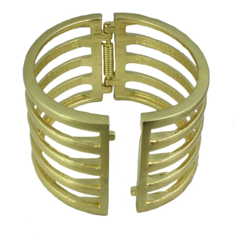 5 Row of Matte Gold Bars Hinged Bangle - BG505