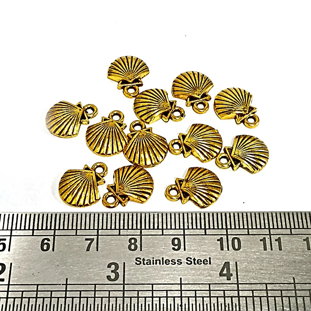 50 PIECES PACK' GOLD OXIDIZED SHELL GERMAN SILVER CHARMS