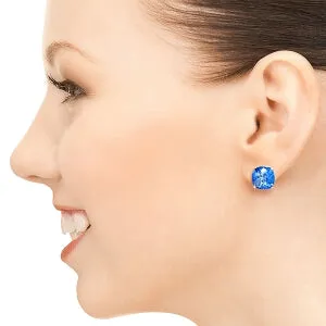 7.2 Carat 14K Solid Rose Gold Cushion Blue Topaz Earrings