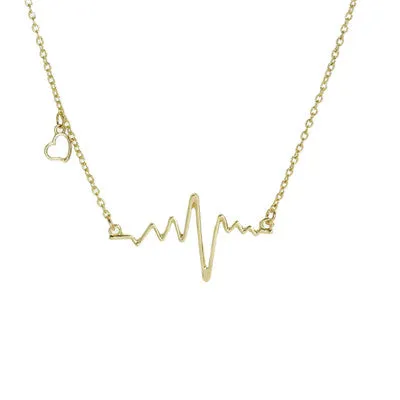 8SEASONS New Fashion Jewelry ECG Heart Heartbeat Necklace Clavicle Choker Pendant Charm Lightning Necklace gold-color 1 PC