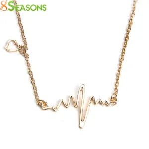 8SEASONS New Fashion Jewelry ECG Heart Heartbeat Necklace Clavicle Choker Pendant Charm Lightning Necklace gold-color 1 PC