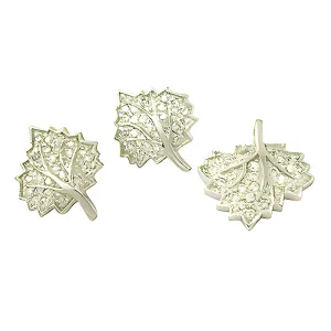 925 Sterling Silver Leaf Pendant and Earring CZ Set - Graceful CZ Jewelry