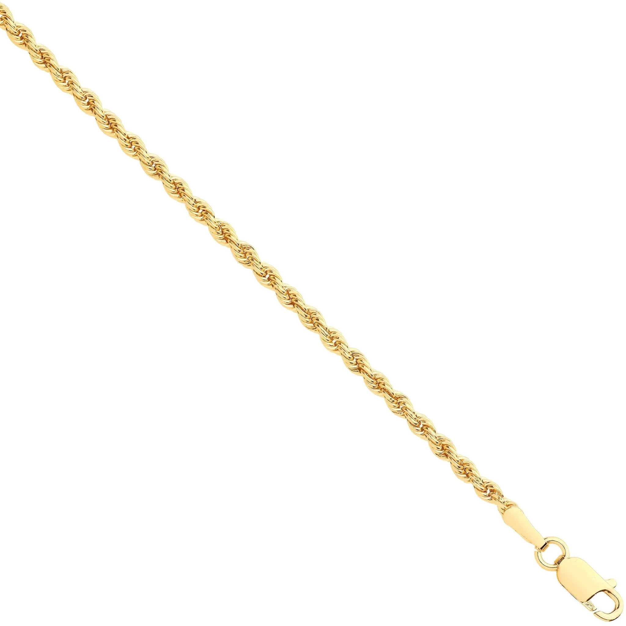 9ct Yellow Gold Hollow 2.0mm 16 Inch Rope Necklace 1.9g