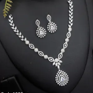 Aamrapali Silver Plated AD Necklace Set