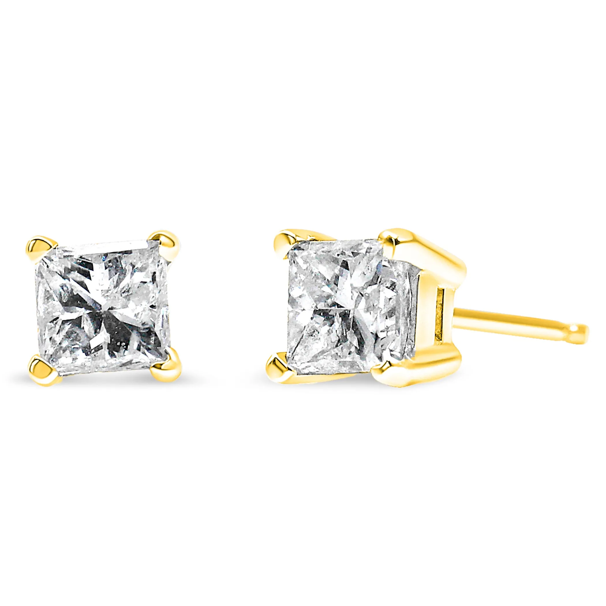 AGS Certified 14k Gold 4-Prong Set Princess-Cut Solitaire Diamond Push Back Stud Earrings (I-J Color, SI2-I1 Clarity) - Pack Of: 1 | Metal color: White