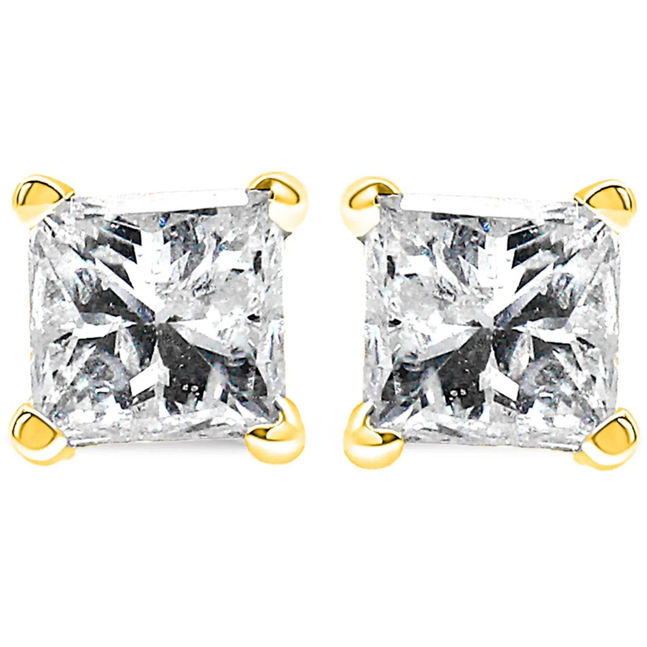 AGS Certified 14k Gold 4-Prong Set Princess-Cut Solitaire Diamond Push Back Stud Earrings (I-J Color, SI2-I1 Clarity) - Pack Of: 1 | Metal color: White