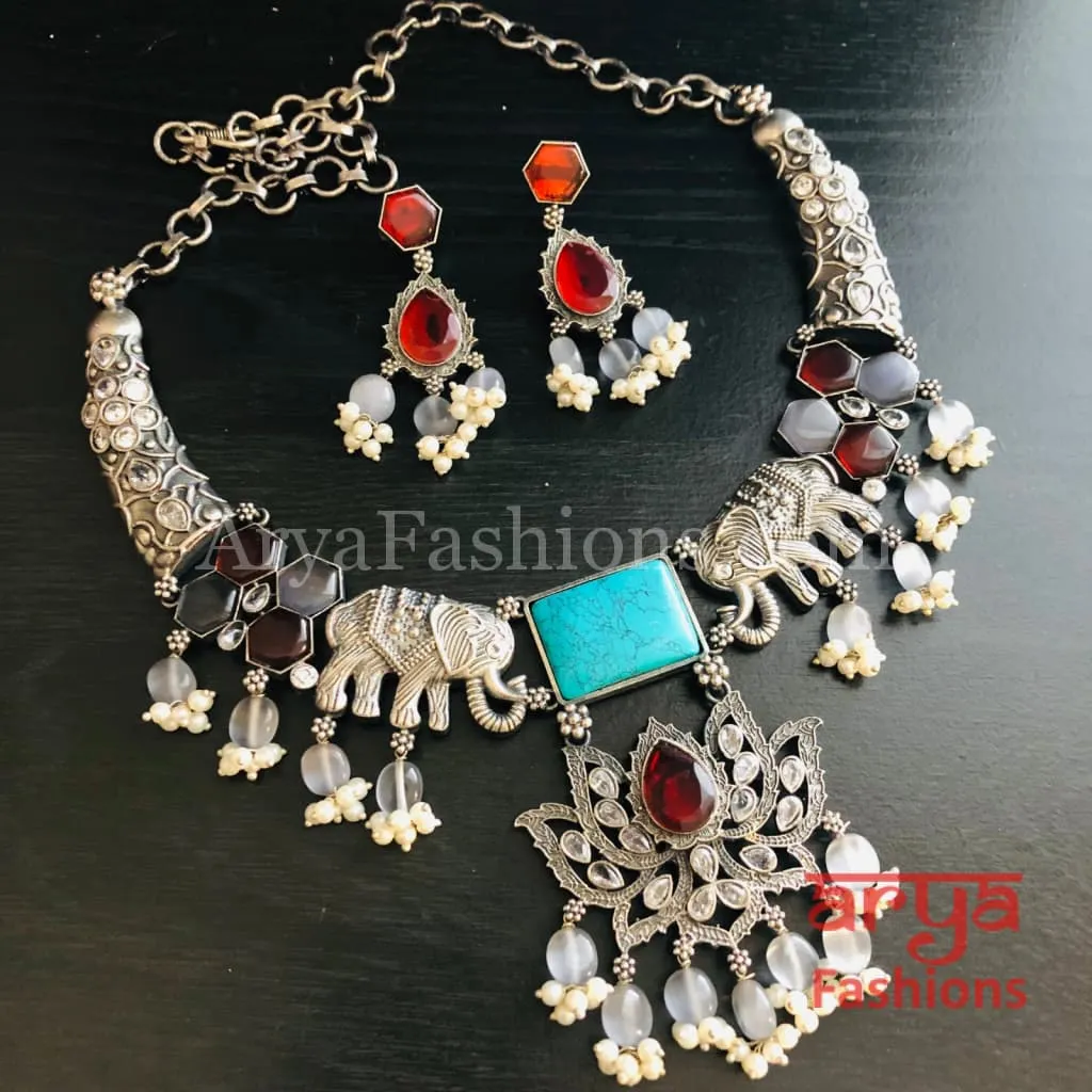 Aisha Oxidized Silver Rajasthani Tribal Necklace