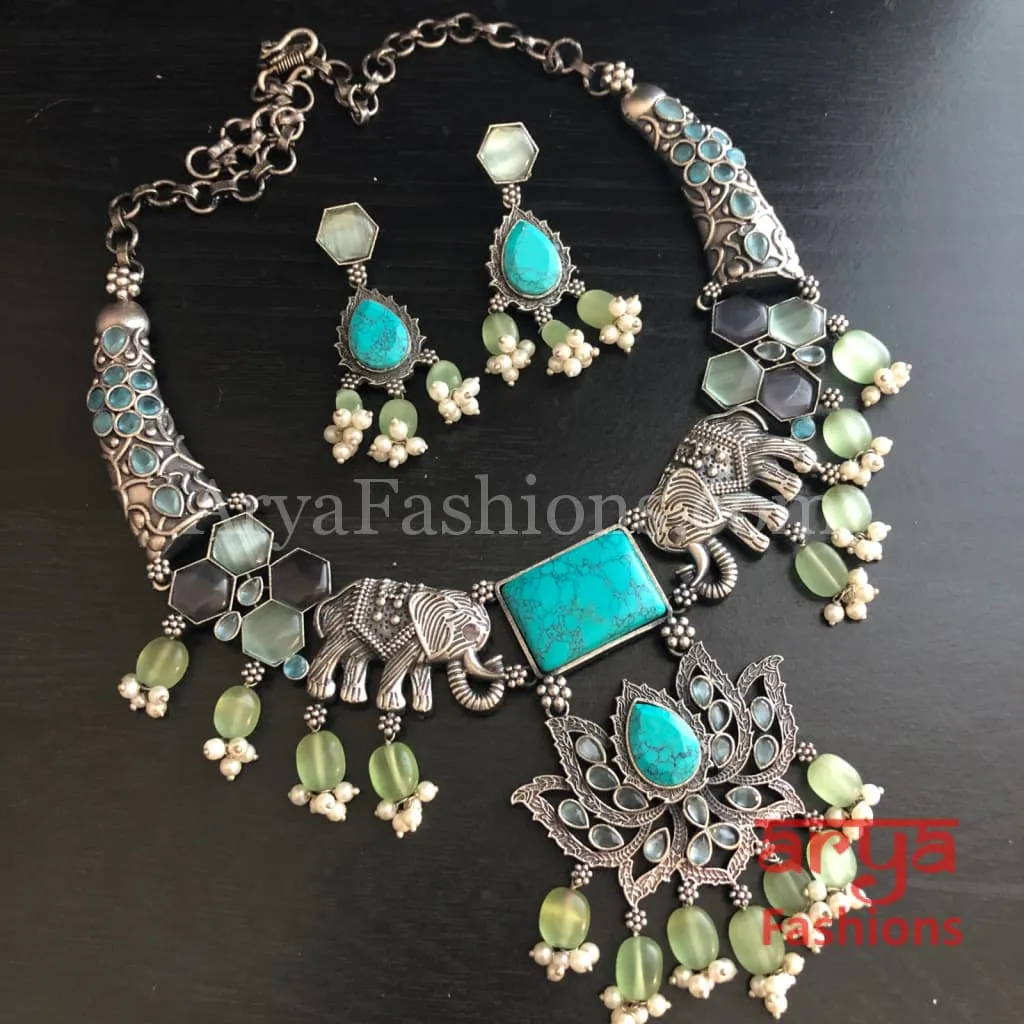 Aisha Oxidized Silver Rajasthani Tribal Necklace