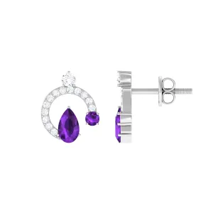 Amethyst and Diamond Contemporary Stud Earrings