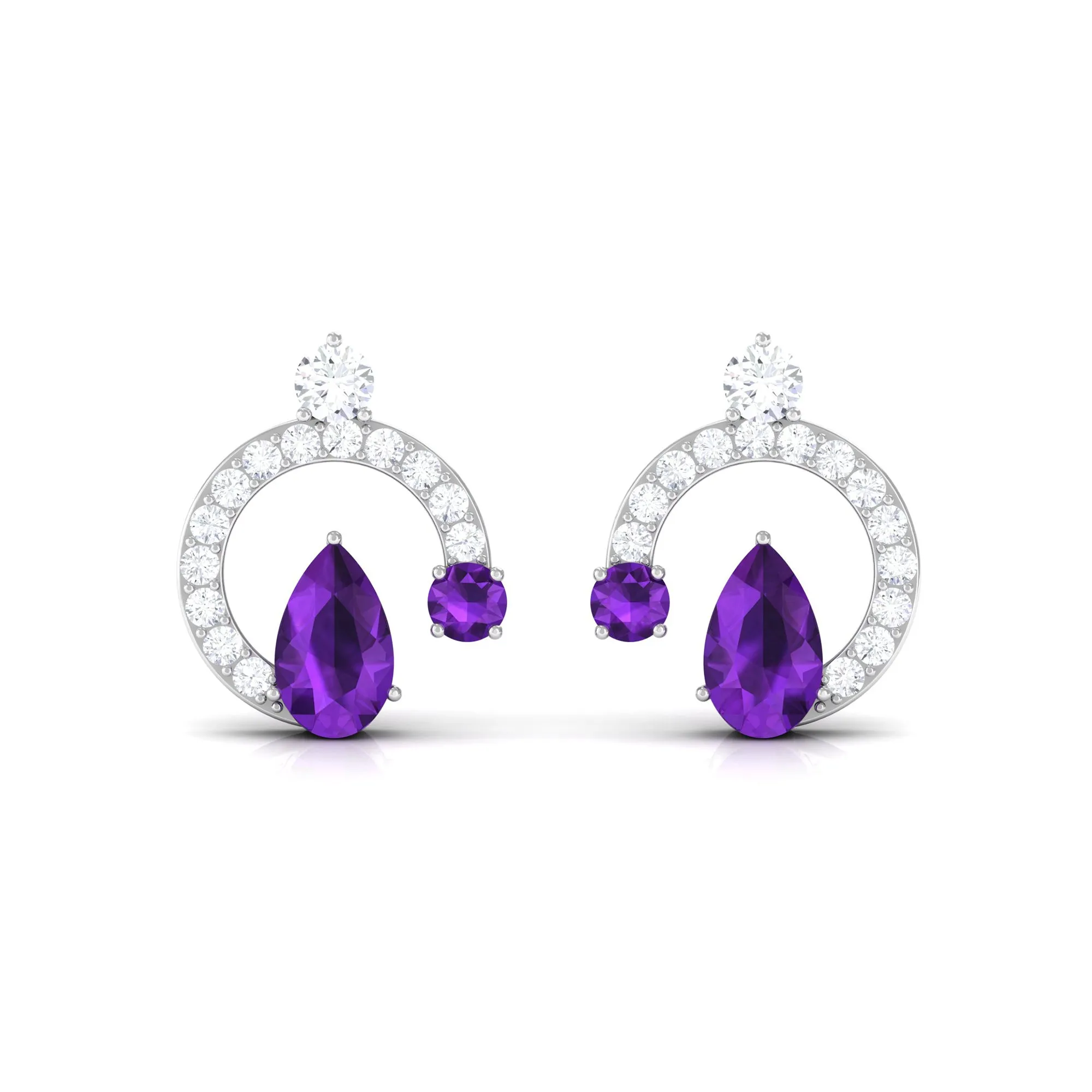 Amethyst and Diamond Contemporary Stud Earrings