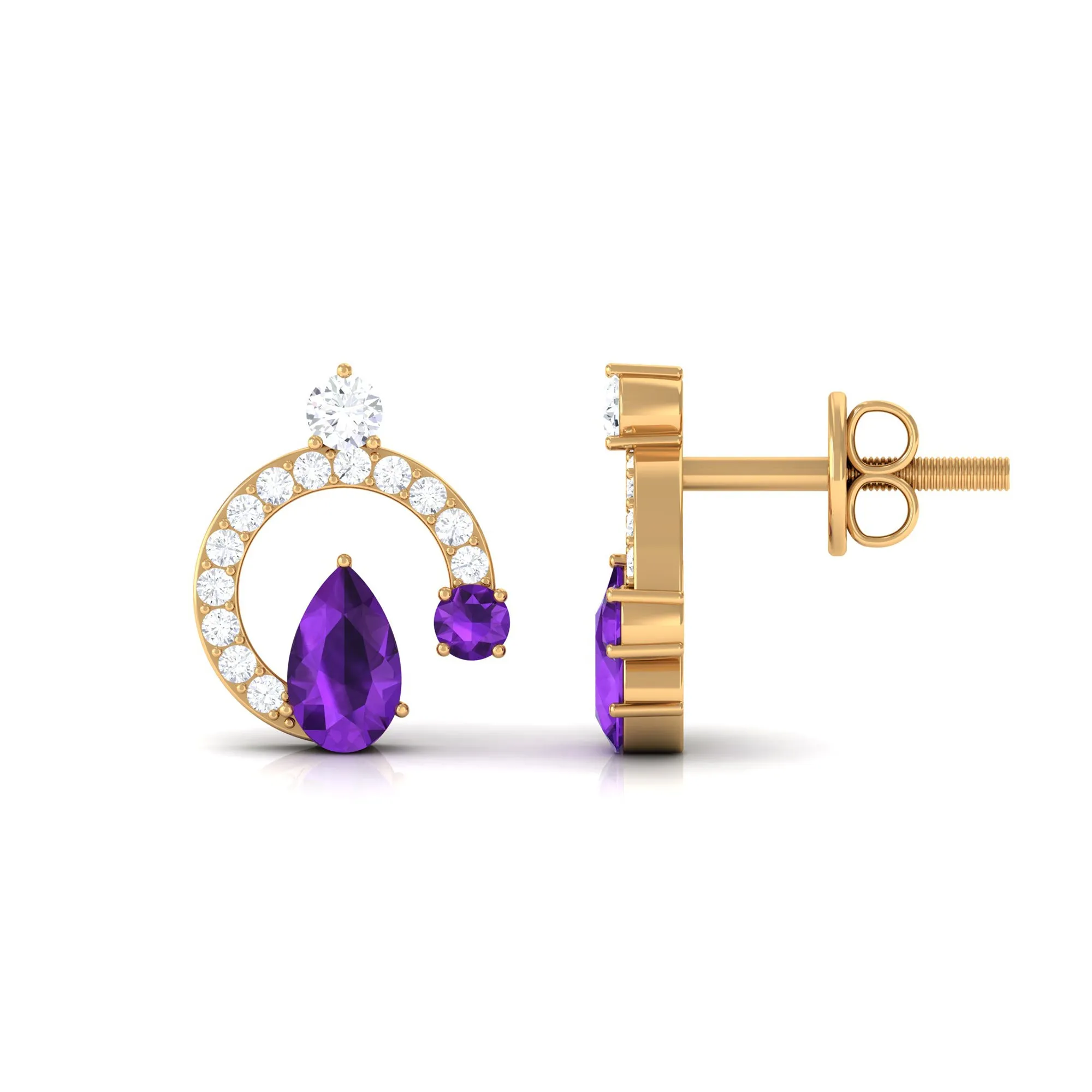 Amethyst and Diamond Contemporary Stud Earrings