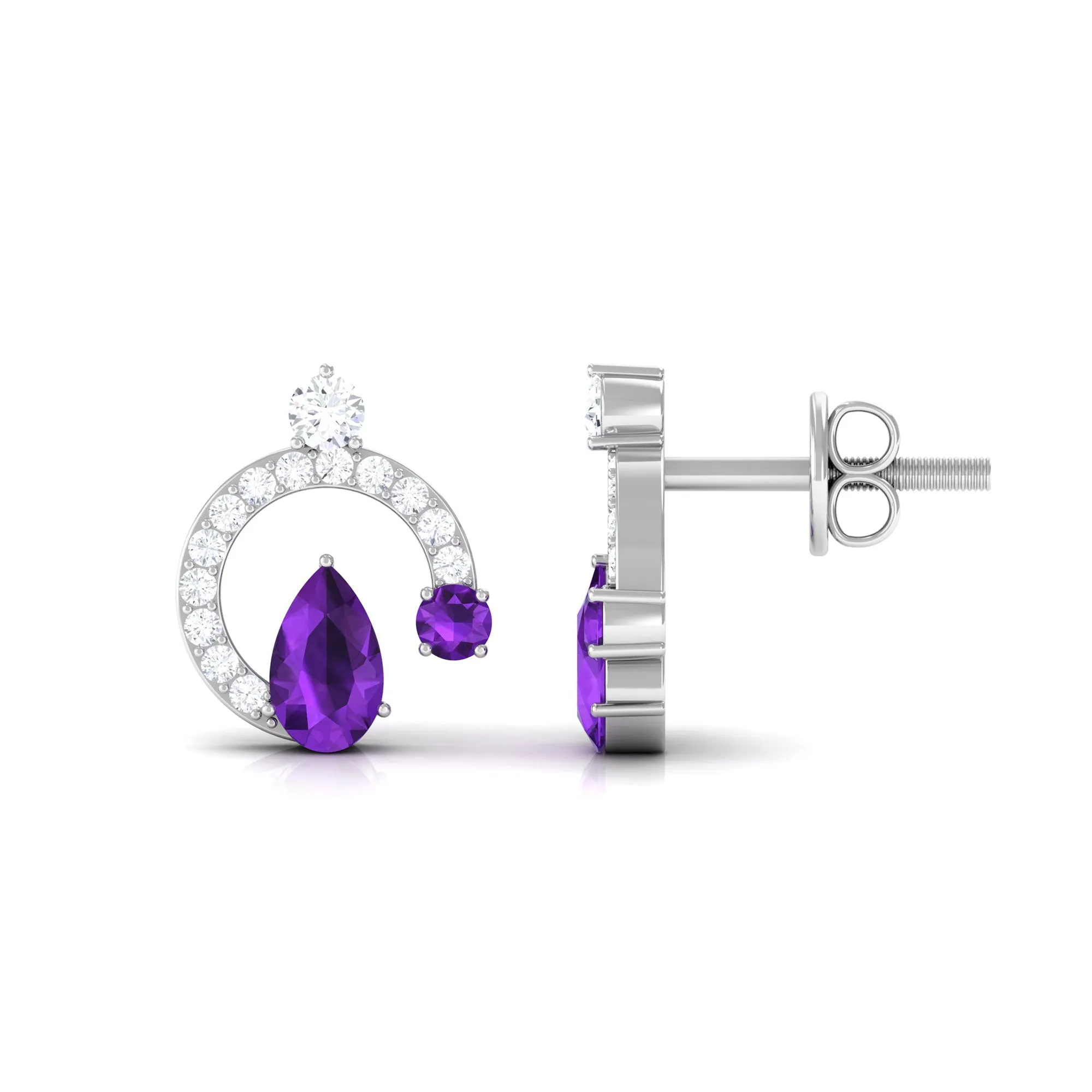 Amethyst and Diamond Contemporary Stud Earrings