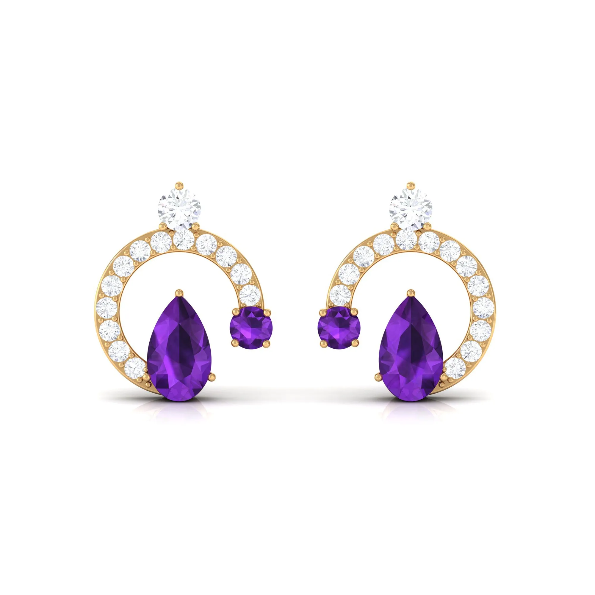 Amethyst and Diamond Contemporary Stud Earrings