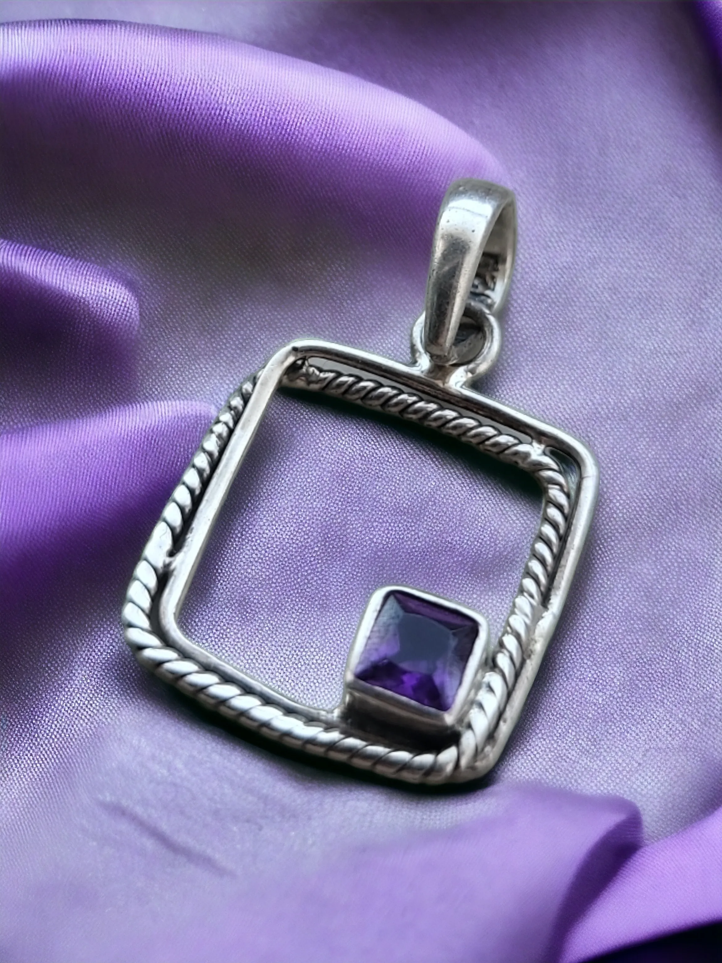 Amethyst Square Silver Pendant