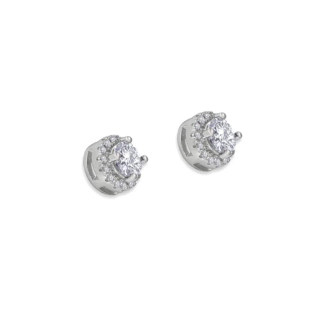 Anna Zuckerman Sterling Silver Cubic Zirconia Halo Earrings (97695)