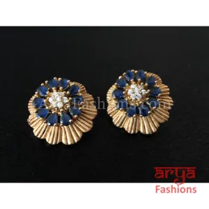 Antique Gold Traditional Studs with Blue Stones