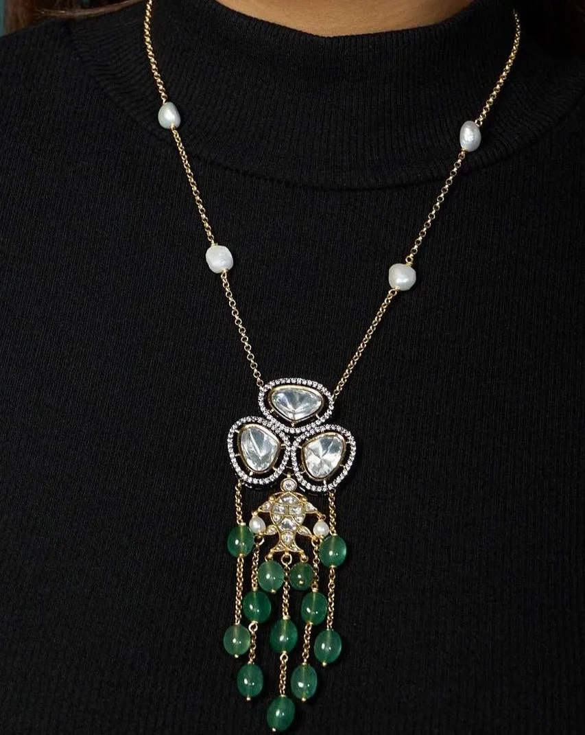 Antique Polki Green Long Necklace