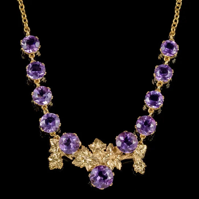 Antique Victorian Amethyst Grape Vine Necklace 18Ct Gold On Silver Circa 1900