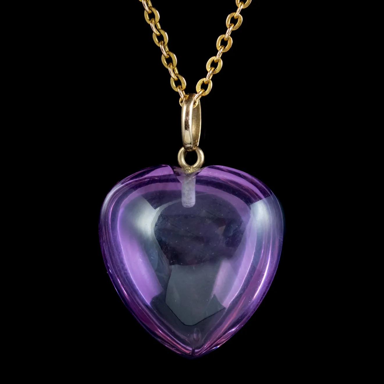 Antique Victorian Amethyst Heart Pendant Necklace 9Ct Gold Circa 1900