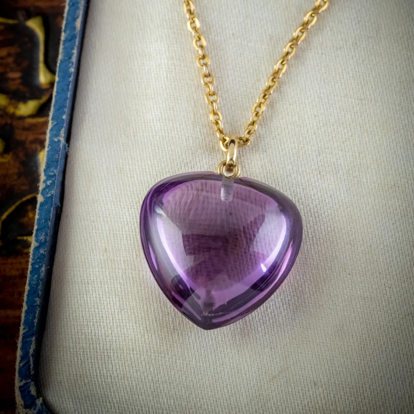 Antique Victorian Amethyst Heart Pendant Necklace 9Ct Gold Circa 1900