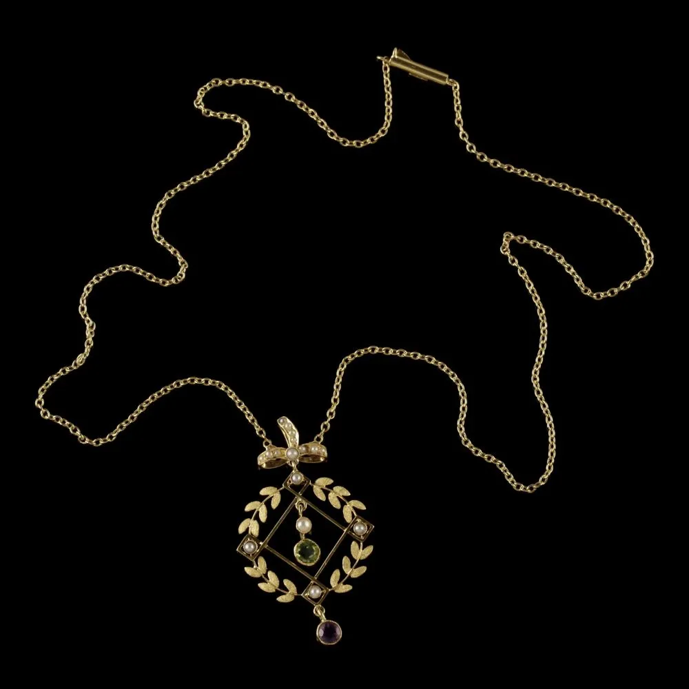 Antique Victorian Suffragette Necklace 15Ct Gold Pendant Circa 1900