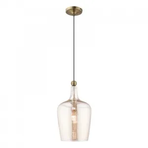 ART GLASS 1 LIGHT MINI PENDANT, ANTIQUE BRASS